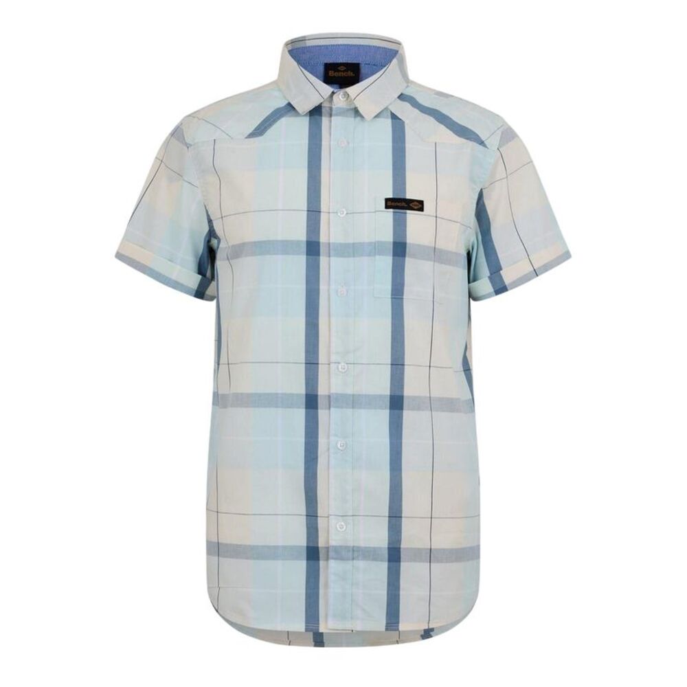 Bench Mens Checked Fitted Short-Sleeved Shirt / Yellow/Blue